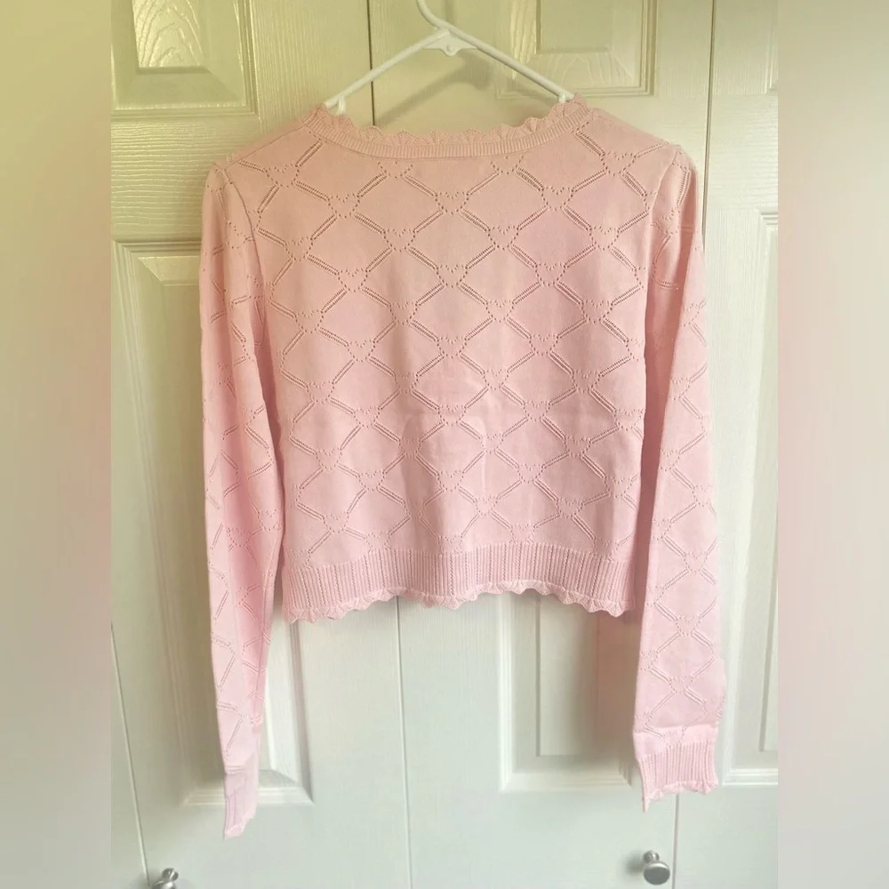 NWT LoveShackFancy Petra Knit Heart Argyle Cardigan Velour Pink - Picture 10 of 13